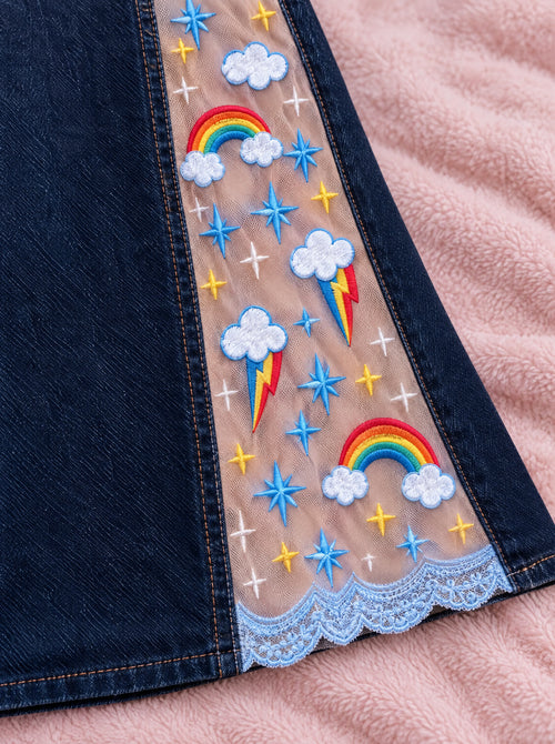 Embroidered Pony Panel Flare Jeans