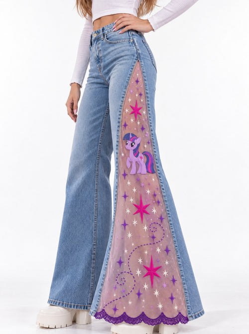 Embroidered Pony Panel Flare Jeans