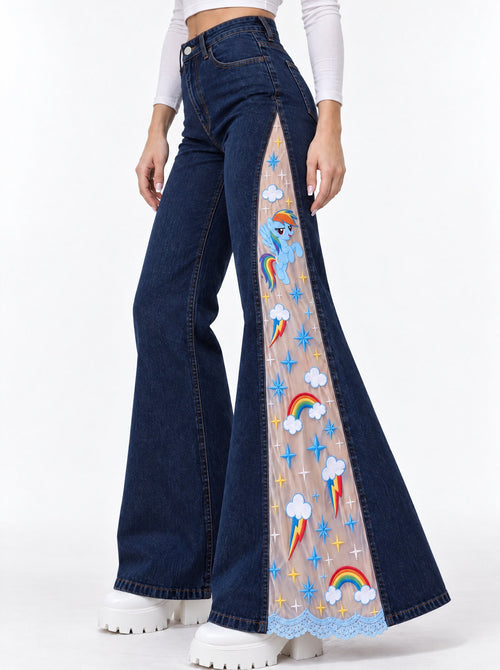 Embroidered Pony Panel Flare Jeans